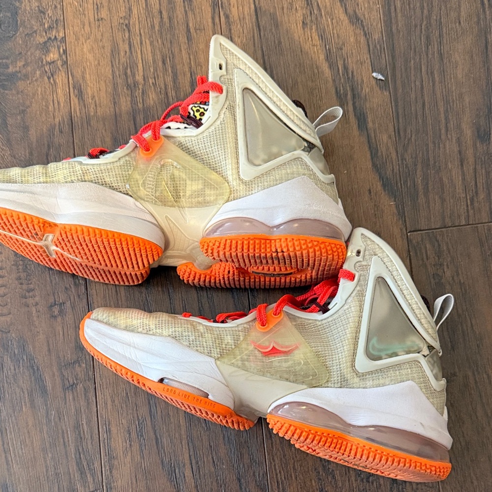 Nike LeBron 19 Fast Food Kids Sneakers with Orange and White